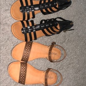 Brown and black sandals